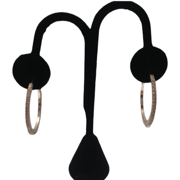 Vintage Sliver Hoop Earrings With Rhinestones - Picture 2 of 4